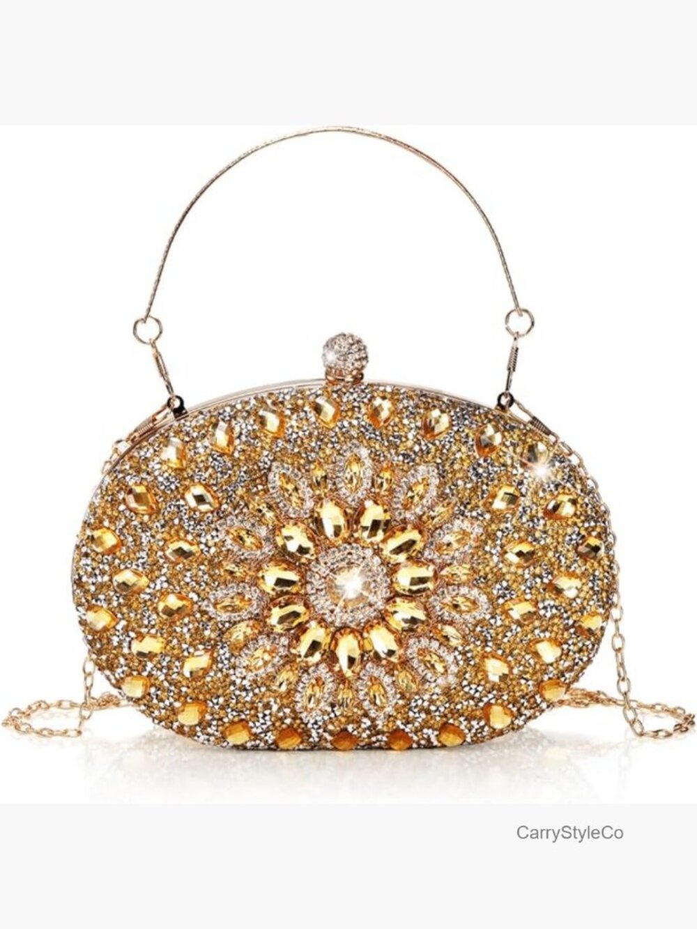 Sparkling Rhinestone Evening Clutch Purse with Chain - Party Prom Bag